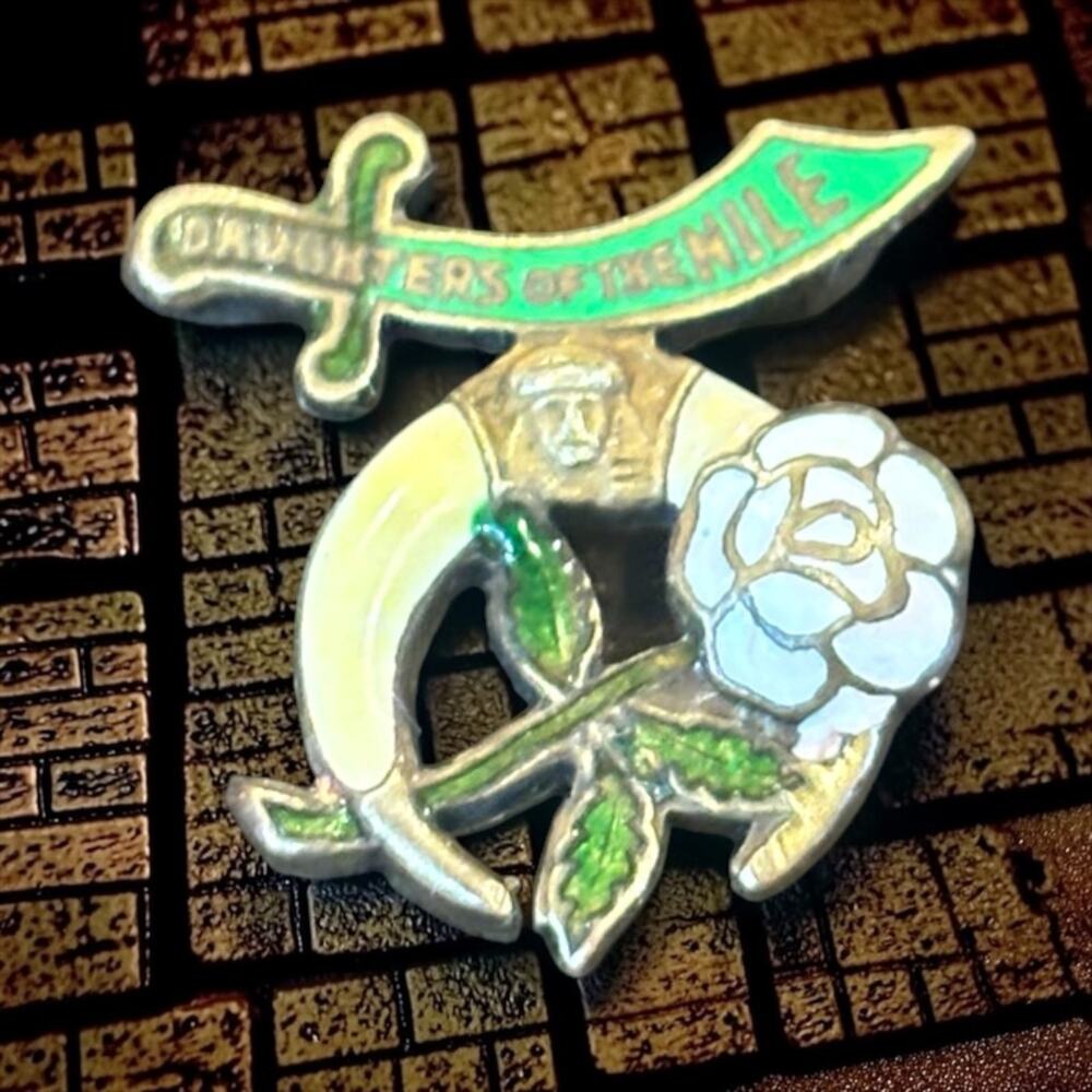 Vintage Daughters of the Nile Enamel Brooch Scimitar Rose Masonic Shriner Pin